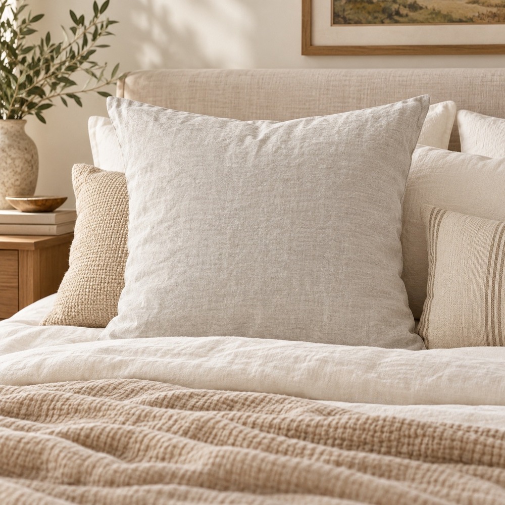 West Elm Belgian Flax Linen Euro Sham Pillow Case Size 26x26 Beige Oatmeal
